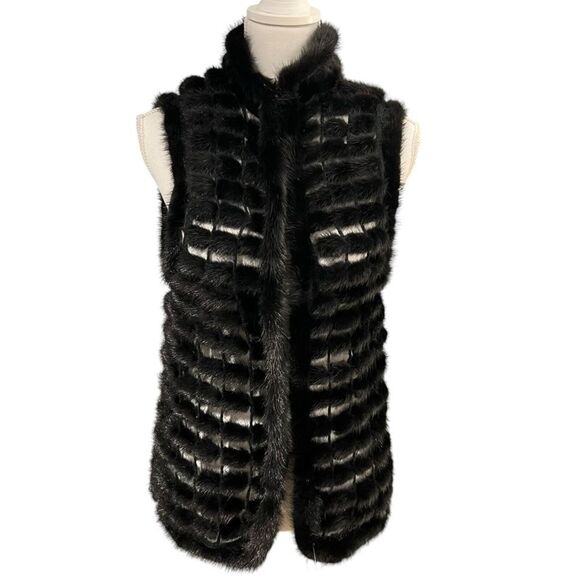 Ranch Mink Fur Vest with Crochet Black Genuine Mink Cozy Soft Statement Piece - Picture 1 of 13